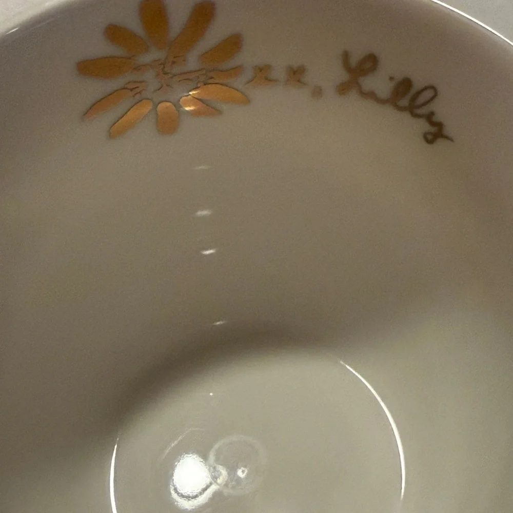 Lilly Pulitzer Y2K Floral Coffee Mug “xx, Lilly” gold Signature chunky soup mug